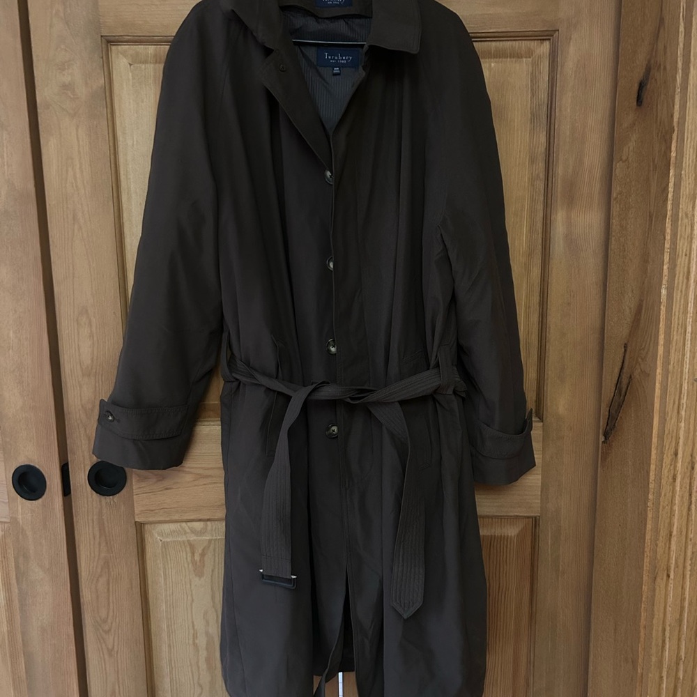 Turnbury Men’s Brown Trench Coat 46R Zip Out Liner Belted Rain Dark Academia Mac